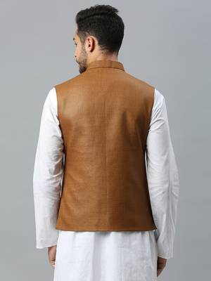 tan brown solid nehru jacket 4