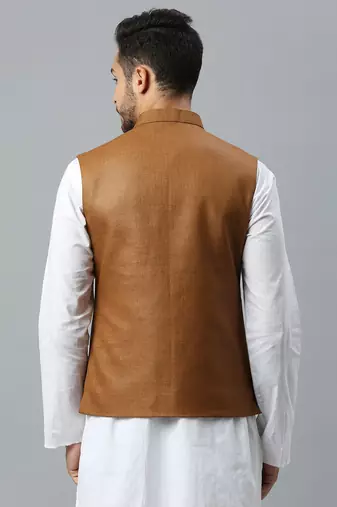tan brown solid nehru jacket