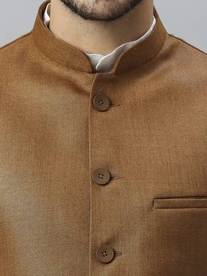 tan brown solid nehru jacket 5