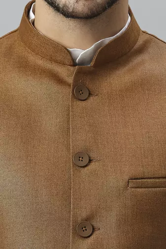 tan brown solid nehru jacket