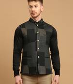 Dark grey knitted geometic jacquard nehru jacket