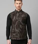 Knitted maroon gold abstract print nehru jacket
