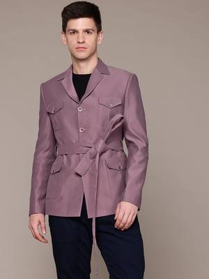 lavender single-breasted slim-fit blazer with belted waist 2