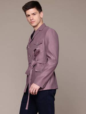 lavender single-breasted slim-fit blazer with belted waist 4