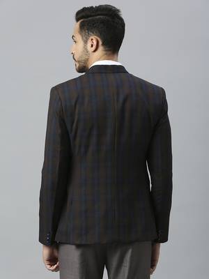 double-breasted regular fit navy blue blazer with brown checks 5