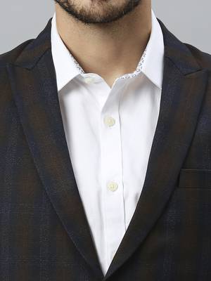 double-breasted regular fit navy blue blazer with brown checks 6