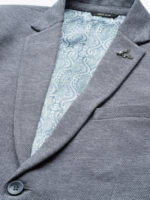 grey single-breasted regular fit blazer in premium knitted fabric with lapel pin 3