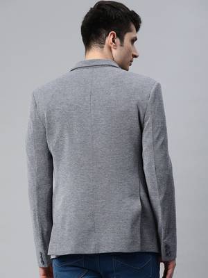 grey single-breasted regular fit blazer in premium knitted fabric with lapel pin 5