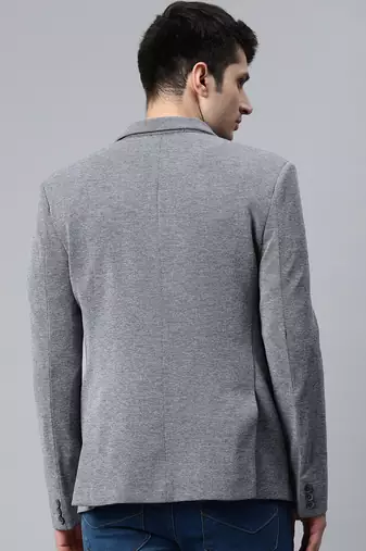 grey single-breasted regular fit blazer in premium knitted fabric with lapel pin