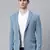 blue single-breasted regular fit blazer in premium knitted fabric with lapel pin