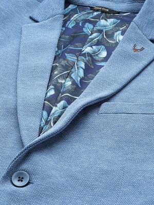 blue single-breasted regular fit blazer in premium knitted fabric with lapel pin 2