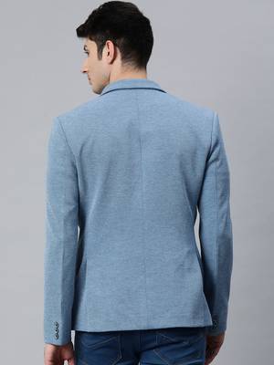 blue single-breasted regular fit blazer in premium knitted fabric with lapel pin 4