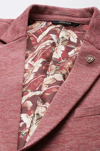 red single-breasted regular fit premium knitting blazer with lapel pin