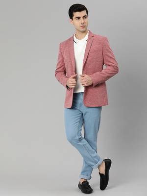 red single-breasted regular fit premium knitting blazer with lapel pin 5