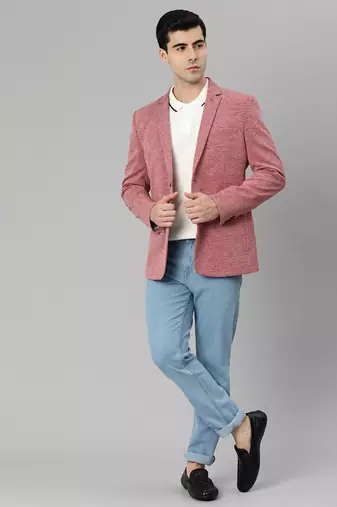 red single-breasted regular fit premium knitting blazer with lapel pin