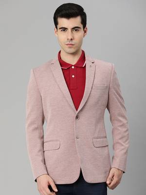 peach single-breasted regular fit blazer in premium knitted fabric with lapel pin 1