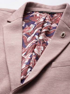 peach single-breasted regular fit blazer in premium knitted fabric with lapel pin 2