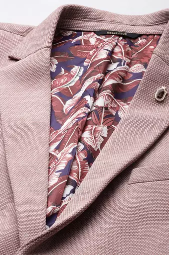 peach single-breasted regular fit blazer in premium knitted fabric with lapel pin