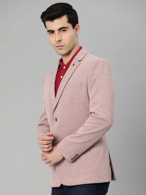 peach single-breasted regular fit blazer in premium knitted fabric with lapel pin 3