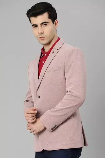 peach single-breasted regular fit blazer in premium knitted fabric with lapel pin