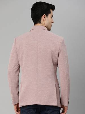 peach single-breasted regular fit blazer in premium knitted fabric with lapel pin 4