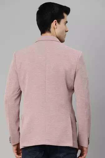 peach single-breasted regular fit blazer in premium knitted fabric with lapel pin