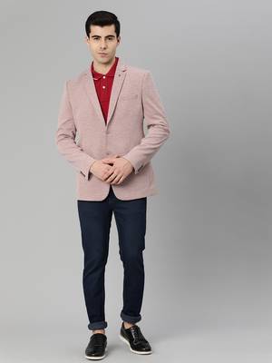 peach single-breasted regular fit blazer in premium knitted fabric with lapel pin 5