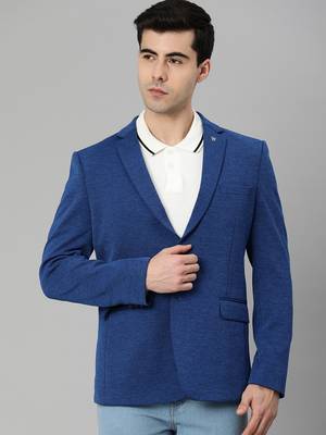 dark blue single-breasted regular fit blazer in premium knitted fabric with lapel pin 1