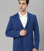 dark blue single-breasted regular fit blazer in premium knitted fabric with lapel pin