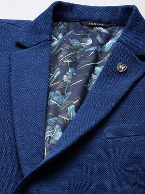 dark blue single-breasted regular fit blazer in premium knitted fabric with lapel pin 2
