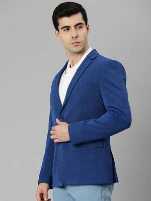 dark blue single-breasted regular fit blazer in premium knitted fabric with lapel pin 3