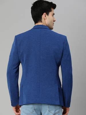 dark blue single-breasted regular fit blazer in premium knitted fabric with lapel pin 4
