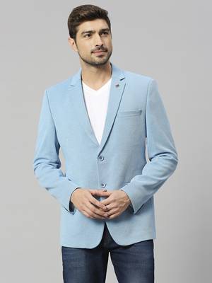 light blue single-breasted regular fit blazer in premium knitted fabric with lapel pin 1