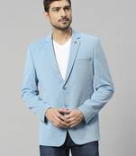 light blue single-breasted regular fit blazer in premium knitted fabric with lapel pin