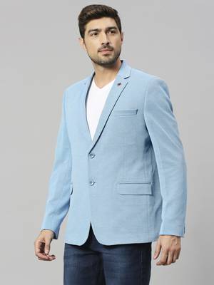 light blue single-breasted regular fit blazer in premium knitted fabric with lapel pin 2