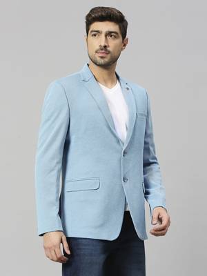 light blue single-breasted regular fit blazer in premium knitted fabric with lapel pin 3