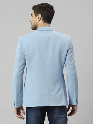 light blue single-breasted regular fit blazer in premium knitted fabric with lapel pin 4