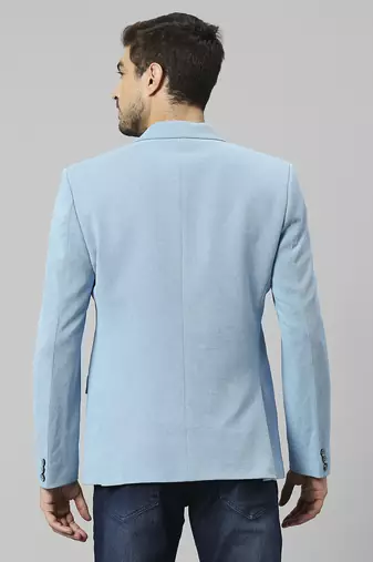 light blue single-breasted regular fit blazer in premium knitted fabric with lapel pin