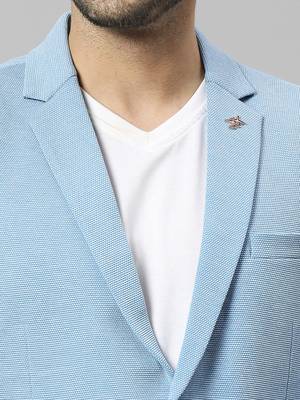 light blue single-breasted regular fit blazer in premium knitted fabric with lapel pin 5