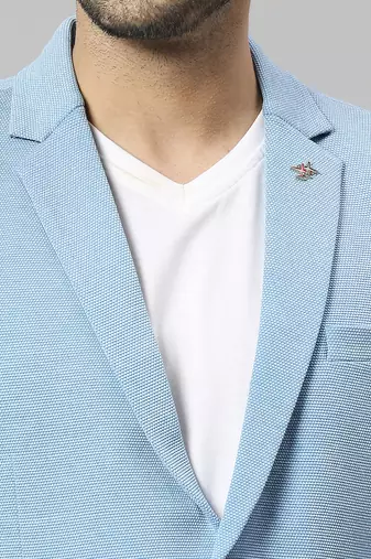 light blue single-breasted regular fit blazer in premium knitted fabric with lapel pin