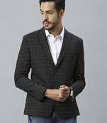 charcoal grey double-breasted regular fit blazer with white checks
