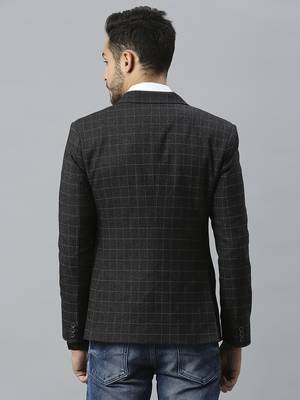 charcoal grey double-breasted regular fit blazer with white checks 4