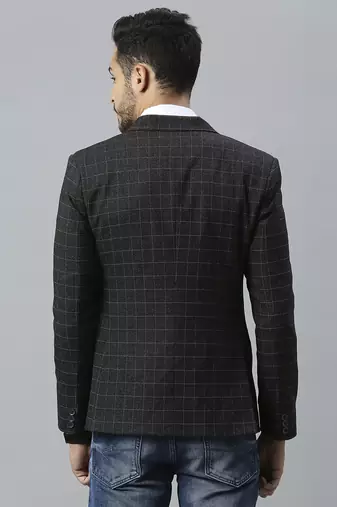 charcoal grey double-breasted regular fit blazer with white checks