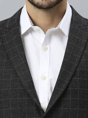 charcoal grey double-breasted regular fit blazer with white checks 5