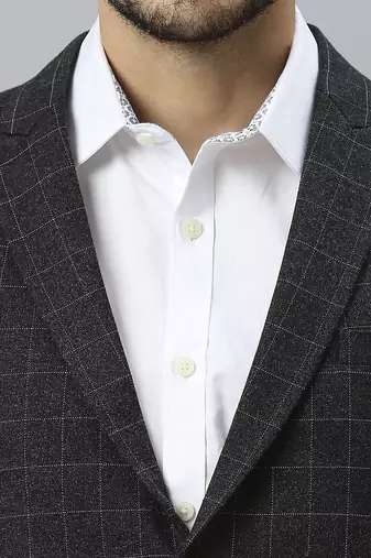 charcoal grey double-breasted regular fit blazer with white checks