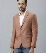 orangish peach double-breasted regular fit blazer with white checks