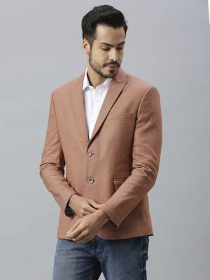 orangish peach double-breasted regular fit blazer with white checks 2