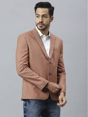 orangish peach double-breasted regular fit blazer with white checks 3