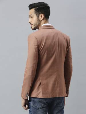 orangish peach double-breasted regular fit blazer with white checks 4