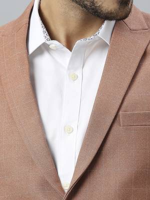 orangish peach double-breasted regular fit blazer with white checks 5